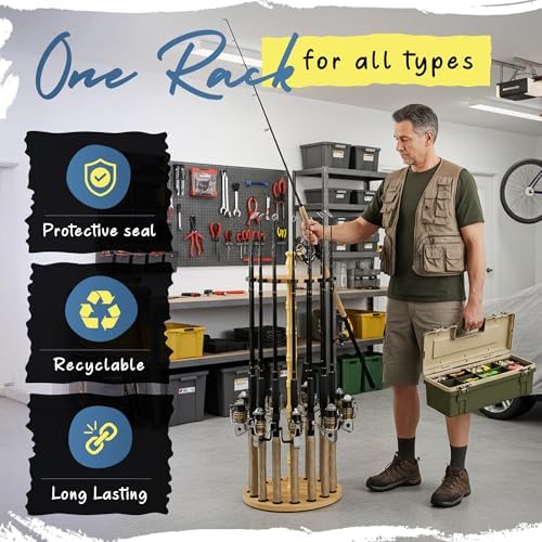 Rush Creek Creations Round Fishing Rod Holder for Garage, Tackle Box,16-Rod (Pack of 6) - Image 3