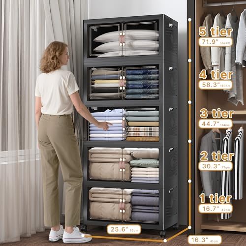 UAMFURI 600QT Stackable Storage Bins with Lids, Doors & Wheels - Image 2