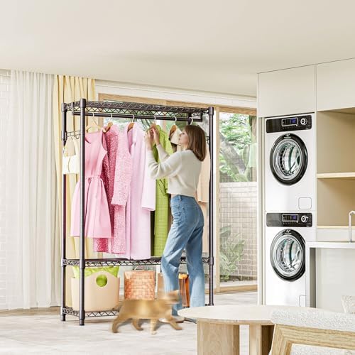 M MZG Heavy Duty Rolling Garment Rack 3 Tiers Adjustable Wire Shelving Clothes Rack with 1 Rods and Side Hooks,Storage Closet Clothing Rack Grey 15.7" D x 45.3" W x 72.4" H - Image 6