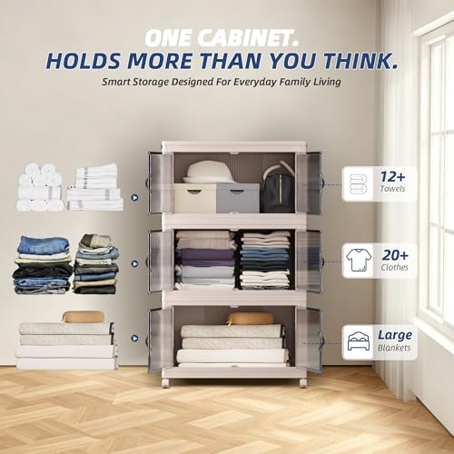 SAILUN 348Qt Stackable Storage Bins,Storage Cabinet a Lid,3Pack Blush White - Image 5