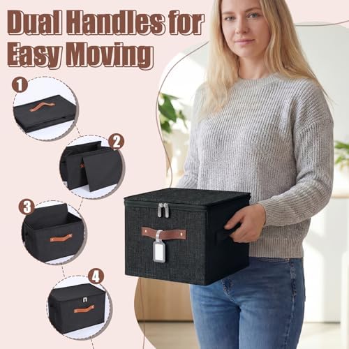 6 Pack Fabric Closet Storage Bins with Lids, 10×8×7 in, Black - Image 4
