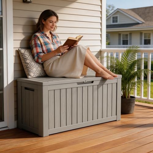 Mars Villa Deck Box, Outdoor Storage Box Waterproof, 80 Gallon, Grey - Image 3
