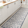 Eyely Filigree Textured Weave Runner Rug 2X8 Blue/Cream, Indoor Outdoor Rug by eyely