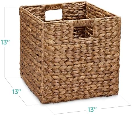 Best Choice Products 13x13in Pack of 5 Cube Storage Baskets, Water Hyacinth Multipurpose Collapsible Organizers, Handwoven Laundry Totes for Laundry, Living Room, Kids Room & Nursery - Chestnut - Image 2
