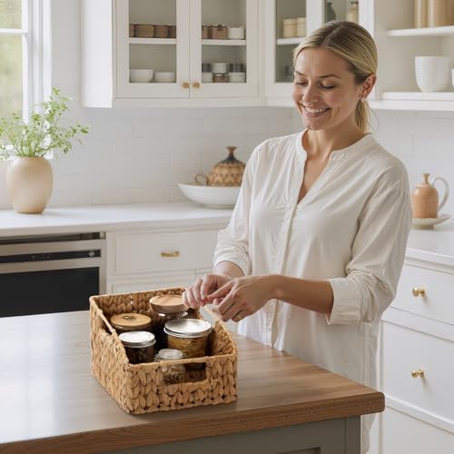 StorageWorks Pantry Baskets for Organizing, Wicker Basket with Built-in Handles, Handwoven Wicker Storage Baskets, Water Hyacinth for Shelves, 2 Pack - Image 6