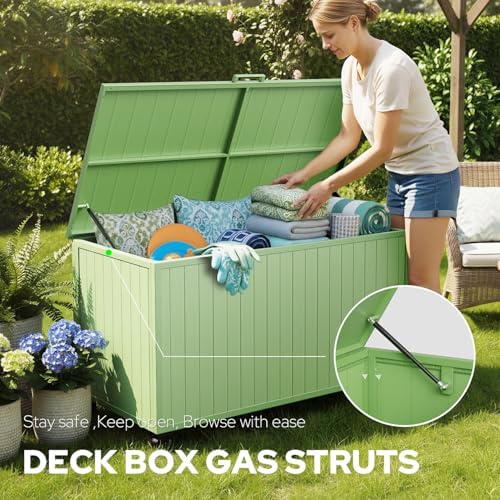 150 Gallon Outdoor Storage Box with Wheels, Metal Deck Boxes,Green - Image 3