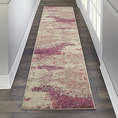 Nourison Home Celestial Modern Abstract Ivory/Pink 2'2" x 7'6" Area Rug, Easy Cleaning, Non Shedding, Bed Room, Living Room, Dining Room, Kitchen (2x7) by NourisonHome