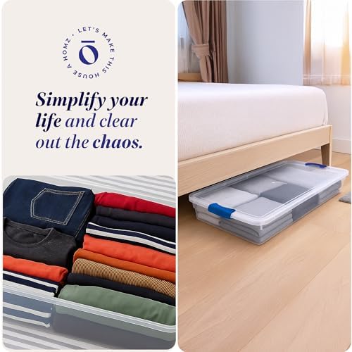 HOMZ Under Bed Clear Plastic Storage Bin w/Lid, 60 Qt, Blue Latch, 2 Pack - Image 6