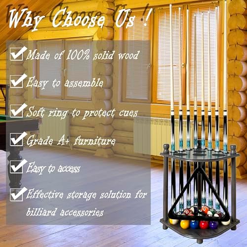 Pool Cue Rack Hold up to 8 Sticks & Billiard Accessories. Floor Stand Pool Cue Stick Holder Made of 100% Solid Hardwood.(GREY) - Image 5