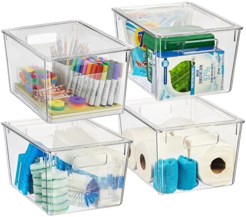 ClearSpace Storage Bin with Lid, Pantry & Desk Organizer, XL, 4 Pack by ClearSpace