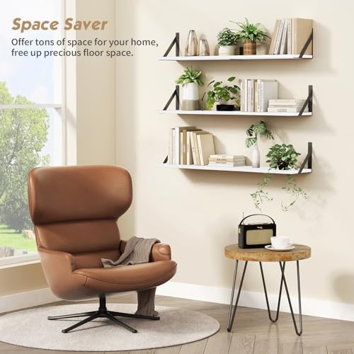 Forbena White Floating Book Shelves for Wall, 36 Inches Long Wall Shelves with Metal Brackets for Bedroom, Large Floating Bookshelf Bookshelves for Living Room Office Classroom (White Wood) - Image 4