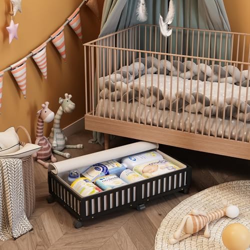 2 Pack Large Bamboo Under Bed Storage Containers with Wheels, Black - Image 2