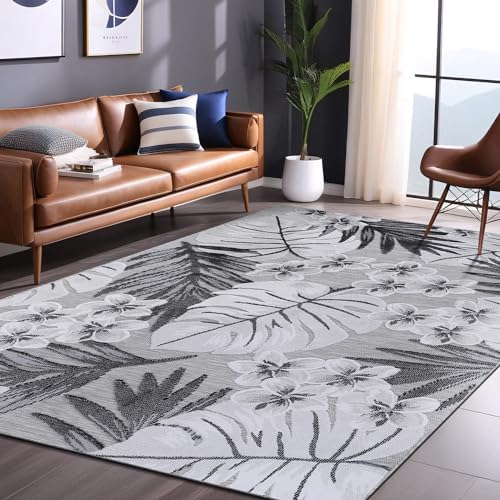 Luul Home Floral Indoor Outdoor Rugs 5x7 Large Area Rug for Living Room, Patio Decor, Kitchen, and Entryway Rug, Washable Stain Resistant Outside Carpet Gray 5 x 7 - Image 4