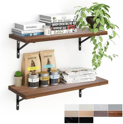 Kaboon 27 inch Long 10 inch Deep Floating Shelves for Wall Set of 2, Large Open Shelves Wall Mounted, Space Saving Home and Commercial Use, Walnut by Kaboon