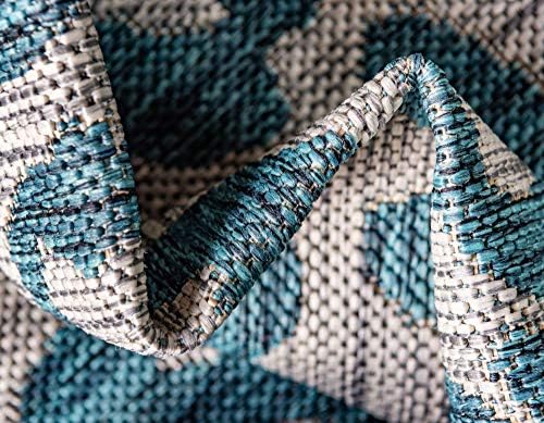 Unique Loom Outdoor Safari Collection Area Rug - Leopard (5' 1" x 8' Rectangle, Teal/ Ivory) - Image 7