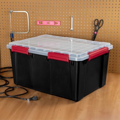 Sterilite 12 Pack Gasket Box, Stackable Plastic 20 Gallon Storage Container with Lids, Black - Waterproof and Dustproof Tote for Home Organization - Image 5