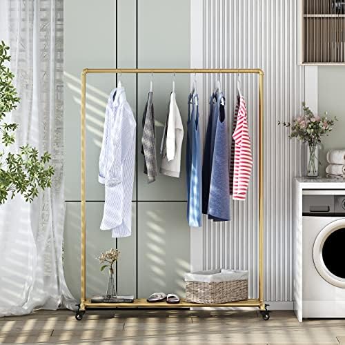 Industrial Gold Clothing Racks on Wheels, Boutique Display Gold Clothes Rack with Shelf, Rolling Garment Rack for Retail Use - Image 4