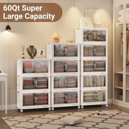 BROVIEW 300Qt Stackable Storage Bins with Lid for Home Dorm, 5Pack White - Image 5