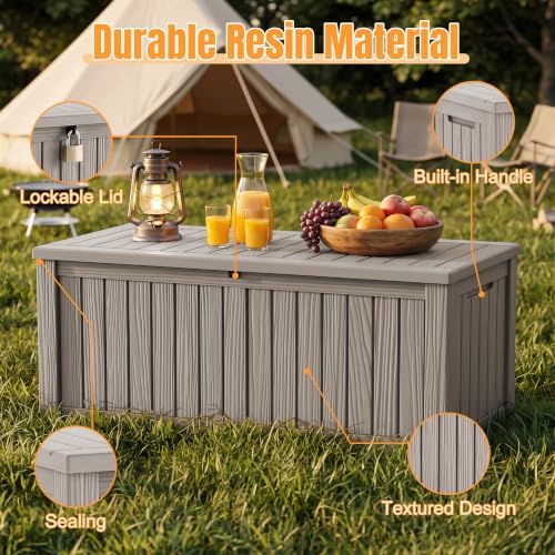 Outdoor Storage Box, 260 Gal Waterproof Resin Deck Box w/Support Rod - Image 3