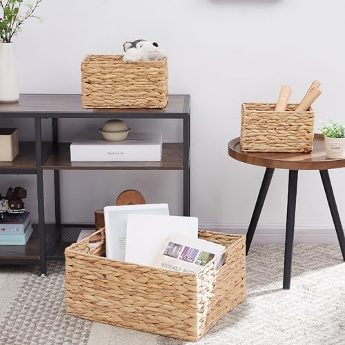 Vagusicc Wicker Basket, 3-Pack Water Hyacinth Wicker Storage Basket with Handles, Storage Baskets for Organizing, Large Hyacinth Storage Baskets for Shelves with Liner (Water Hyacinth Baskets Set) - Image 3