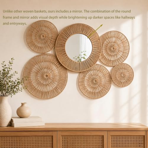 Wicker Wall Decor Baskets, 6 Packs Boho Wall Art - 20",18",16",14",12,10" - Image 4