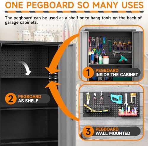 71''H Garage Storage Cabinet with Wheels, Meatl Storage Cabinet with Lock - Image 5
