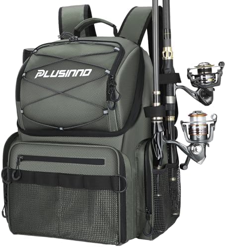 PLUSINNO Cooler Fishing Backpack with Rod Holders 45L Large Water-resistant Fishing Tackle bag Store Fishing Gear Fishing Gifts for Men Father by PLUSINNO