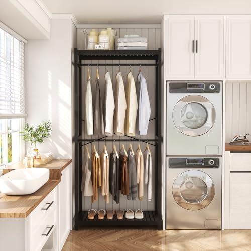 Homykic Bamboo Clothing Rack with Shelves, 33.5” Wide Clothes Rack, 78.8” H - Image 4