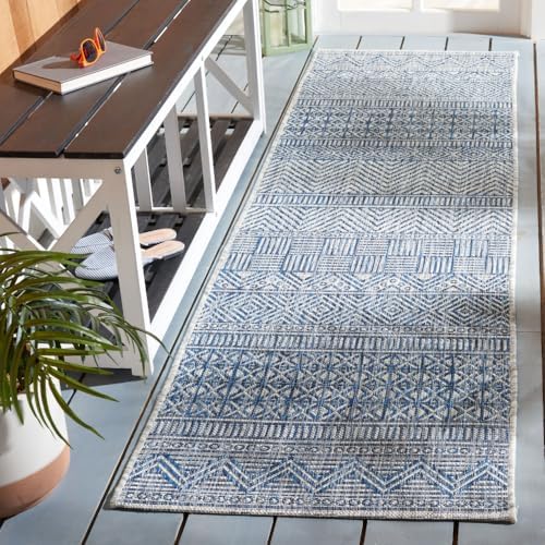 SAFAVIEH Washable Rug Outdoor Courtyard Collection - 2'3" x 12' Runner, Grey & Navy, Non-Shedding & Easy Cleaning, Ideal for Patio, Entryway, Mudroom, Hallway, Kitchen (CY8196-36812) by Unknown
