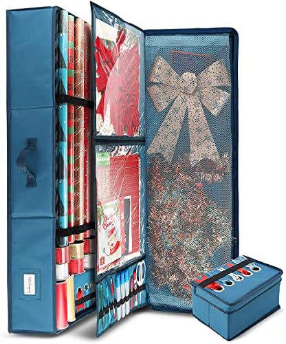 Hearth & Harbor Wrapping Paper Storage Container with Ribbon Storage Organizer - Christmas Storage Bag with Extra Interior Pockets - Gift Wrapping Organizer Storage Fits Up to 26 Rolls of 40" Length - Image 6