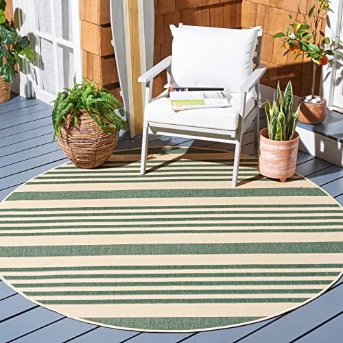 SAFAVIEH Washable Rug Outdoor Courtyard Collection - 5'3" Round, Beige & Dark Green, Non-Shedding & Easy Cleaning, Ideal for Patio, Backyard, Mudroom (CY6062-322) by Unknown