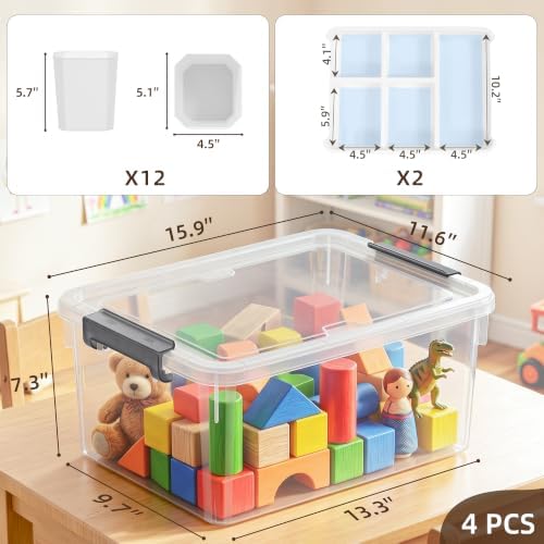 Citylife 17QT 4-Pack Storage bins with Lid 6 Marker inserts Buildable Lid - Image 2