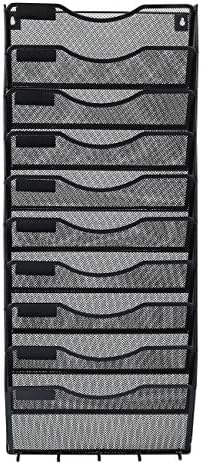 EasyPAG 10 Pocket Mesh Wall File Organizer with Key Hooks, Hanging Paper Folder Holder with Classify Label, Vertical Wall Mount Mail Organizer for Office Home Classroom, Black - Image 3