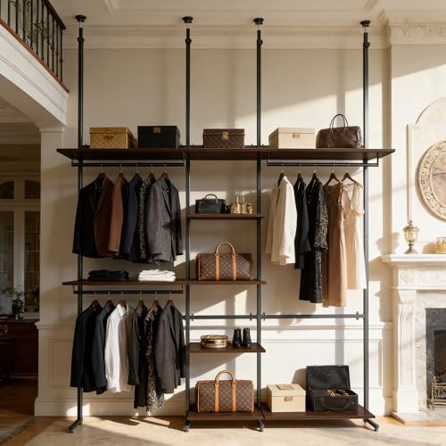 MZG Closet Organizer System, Freestanding Closet System with Wood Shelves & Hanging Rod, Adjustable Floor-to-Ceiling Open Wardrobe for Bedroom, Apartment & Small Closet (16.8"D x 48.4"W x 137.7"H) - Image 5