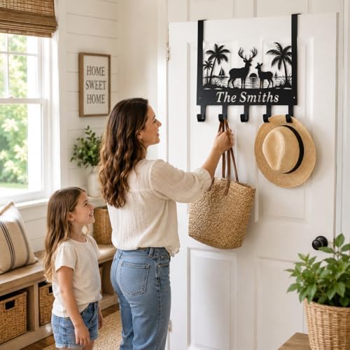 Personalized Over The Door Key Holder with Hooks, Custom Family Name Metal Door Hanger, Beach Deer Wall Hook Rack for Entryway Bedroom Bathroom, Housewarming Gift for New Homeowners - Image 5