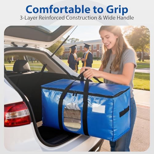 6 Pack Extra Large Moving Bags, Heavy Duty PE Woven Storage Totes with Visible Window & Wrap Around Handles, Reusable Space-Saving Alternative for Home Relocation & Storage - Image 6