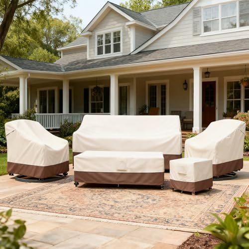 Okcool Patio Chair Covers,Heavy Duty 600D Outdoor Furniture Covers Fits up to 33"W x 35"D x 38.5"H inches -2 Pack,Beige & Brown - Image 6