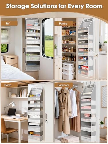 Criusia 2 Pack Over The Door Organizer, Heavy-Duty 6-Shelf Hanging Storage with 13 Mesh Pockets, 55lbs Capacity Behind The Door Storage for Nursery, Bathroom, Bedroom, and Dorm, Grey - Image 7