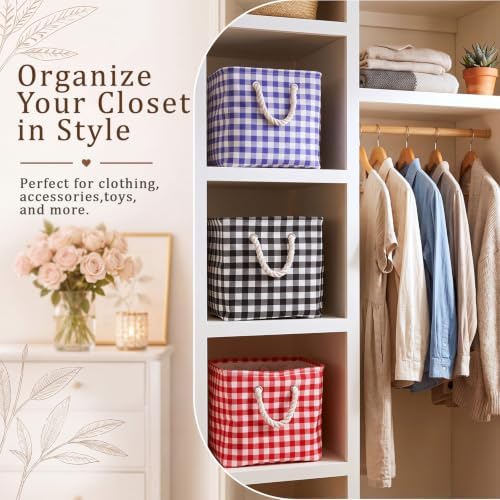 6 Pack Gingham Storage Bins, 11 Inch Cube Fabric Storage Baskets - Image 4