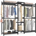 Homykic Bamboo Clothing Rack with 7 Shelves, 5 Hang Rods, 70” Wide, Black by Homykic