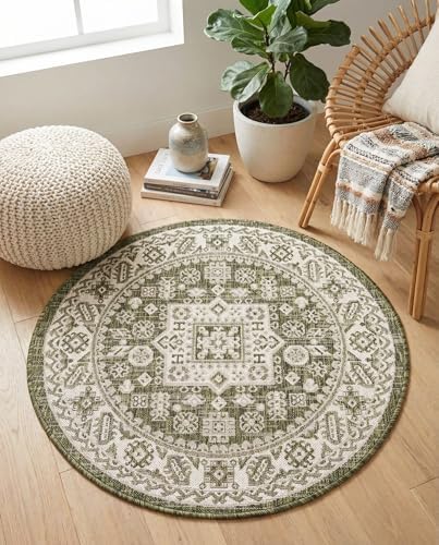 Rugs.com - Outdoor Aztec Rug – 3 Ft Round Green Washable Indoor/Outdoor Rug – Perfect for Patios, Decks, and Porches - Image 4