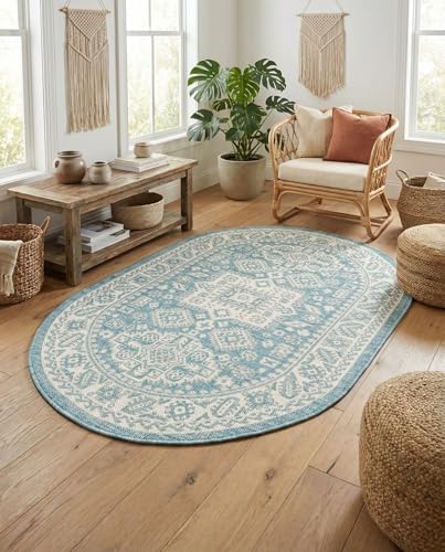 Rugs.com - Outdoor Aztec Rug – 3' 1 x 5' 3 Oval Aqua Indoor/Outdoor Rug – Flatweave Washable Area Rug for Patios, Decks, and Porches - Image 4
