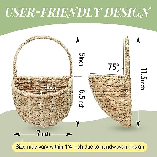 Wall Hanging Baskets Set of 2, Water Hyacinth Woven Basket, Flat Back Hanging Baskets for Plants & Flowers, Semi-Round Wall Decor for Garden, Porch, Bathroom & Kitchen - Image 4