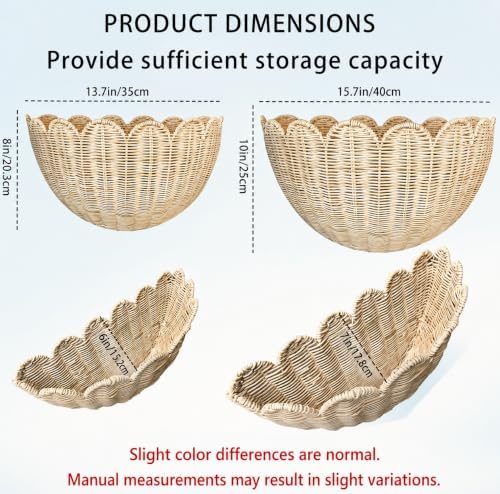 2 Pack Scalloped Wall Basket, Hanging Wicker Basket, Handwoven Wall Mounted Storage Basket（15.76 x 10 x 7 & 13.7 x 8 x 6 Inch）, for Bathroom Bedroom Kitchen Entryway Decor - Image 3