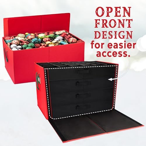 HOLDN’ STORAGE Christmas Ornament Storage Box with Dividers, Stores Ornaments up to 96 of 3 Inch Large Christmas Ball Storage Containers with 4 Trays - Red - Image 5