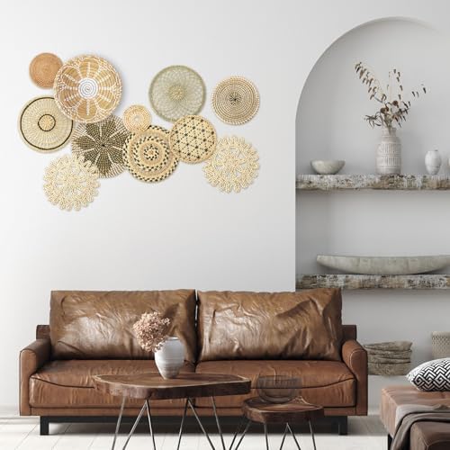 Tatuo 11 Pcs Boho Wall Basket Decor Woven Wall Hanging Art, Vivid - Image 3