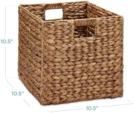 Best Choice Products 10.5x10.5in Pack of 5 Cube Storage Baskets, Water Hyacinth Multipurpose Collapsible Organizers, Handwoven Laundry Totes for Laundry, Living Room, Kids Room & Nursery - Chestnut - Image 2