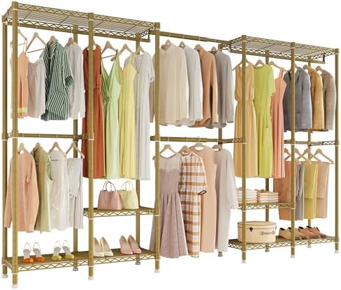 Higeego H5 Pro Heavy Duty Clothes Rack, Freestanding Clothing Rack, Gold by Higeego
