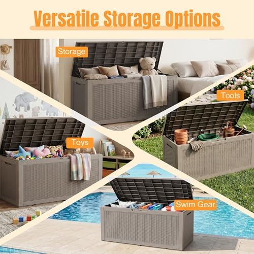 Outdoor Storage Box, 160 Gallon Waterproof Resin Deck Box with Support Rod - Image 4