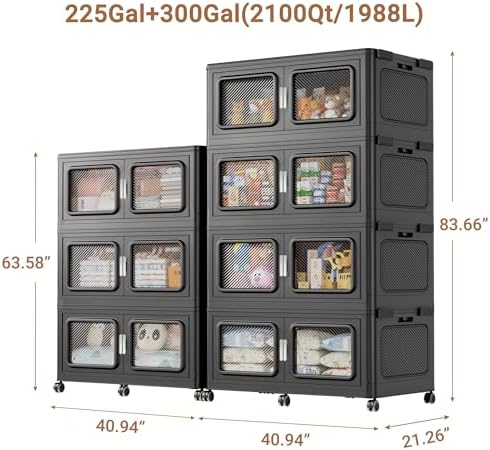 BROVIEW 525Gal Storage Bins, 2100Qt Extra Large Stackable Storage Box with Lids & Wheels - Heavy Duty Collapsible Plastic Cabinets, Open Front Door for Sundries in Home & Office, Black 7 Pack - Image 2